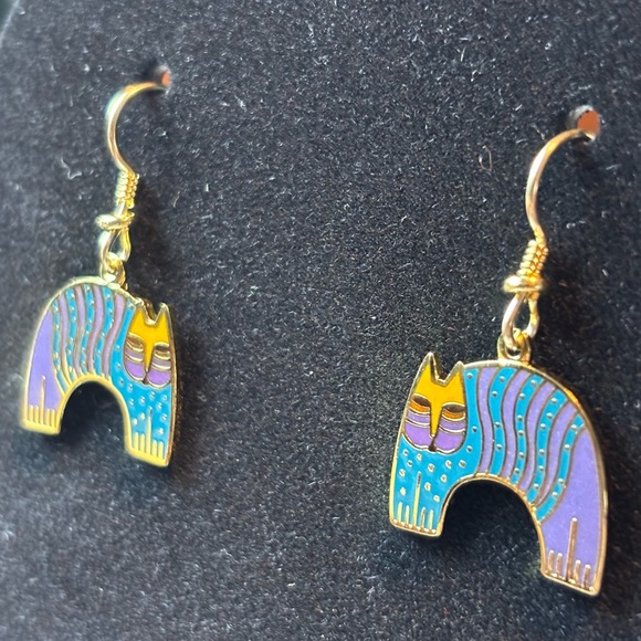 Vintage Laurel Burch Mr. Jio’s Cat Enamel Dangle Cat Earrings, Goldtone VTG Cats - Picture 14 of 16